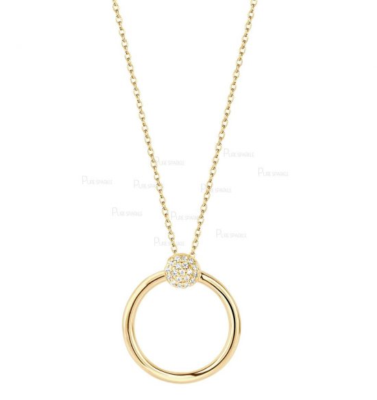 14K Gold 0.12 Ct. Diamond Open Circle Disc Pendant Necklace Fine Jewelry