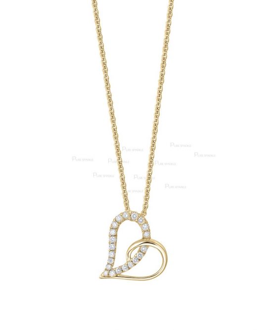 14K Gold 0.11 Ct. Diamond Unique Heart Pendant Necklace Fine Jewelry