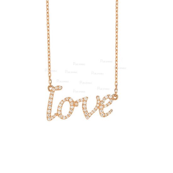 14K Gold 0.28 Ct. Diamond Love Pendant Necklace Fine Jewelry