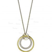14K Gold 0.20Ct. Diamond Concentric Circle Pendant Necklace Fine Jewelry