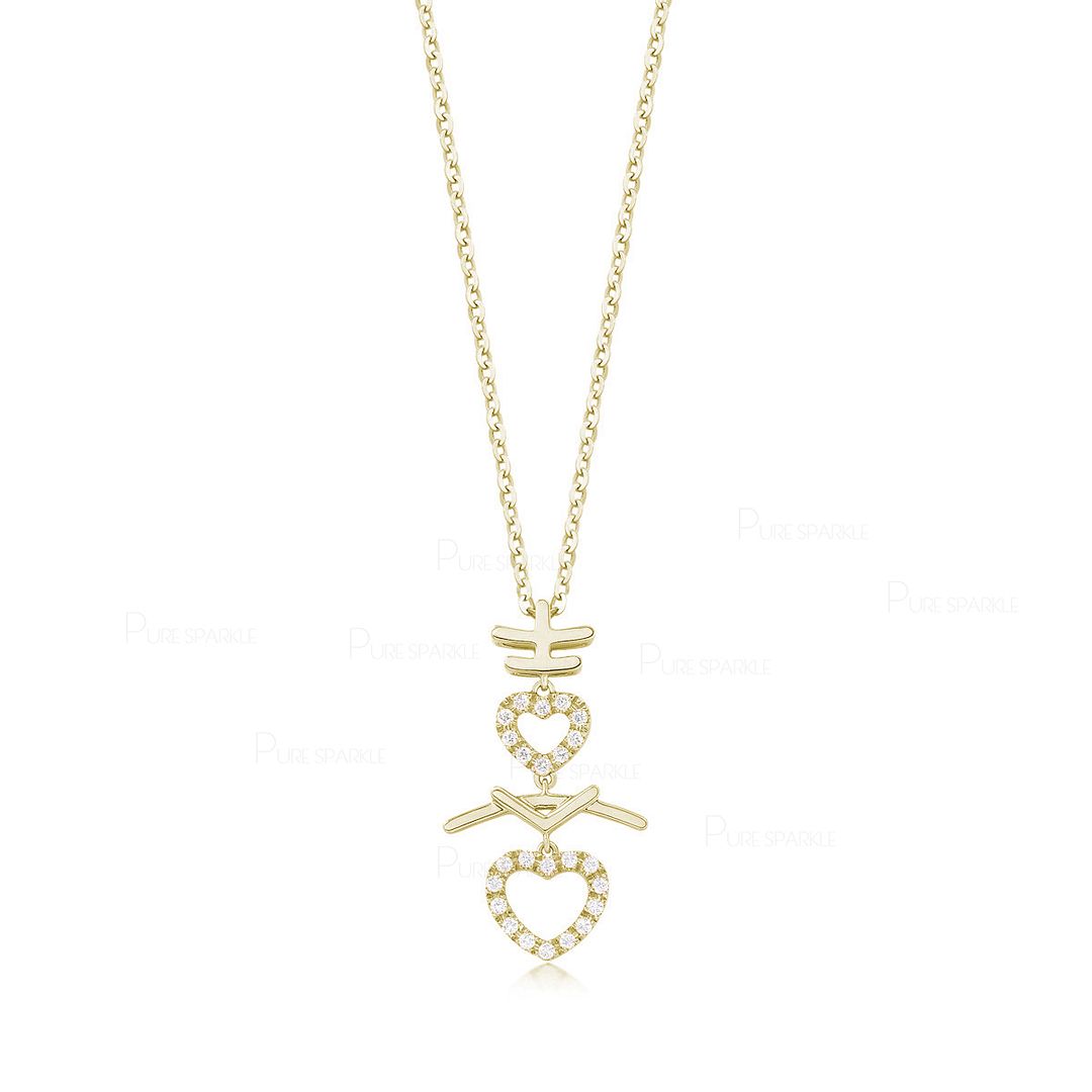 14K Gold 0.16Ct. Diamond Double Love Heart Pendant Necklace Fine Jewelry