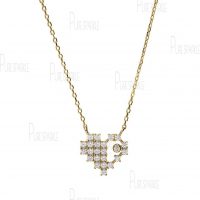 14K Gold 0.24 Ct. Diamond Unique Heart Design Charm Pendant Necklace