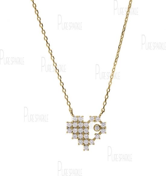 14K Gold 0.24 Ct. Diamond Unique Heart Design Charm Pendant Necklace