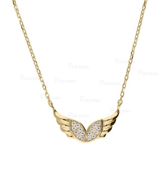 14K Gold 0.14 Ct. Diamond Eagle Wing Charm Pendant Necklace Fine Jewelry