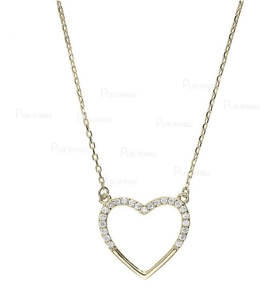 14K Gold 0.12 Ct. Pave Diamond Heart Charm Pendant Necklace Fine Jewelry