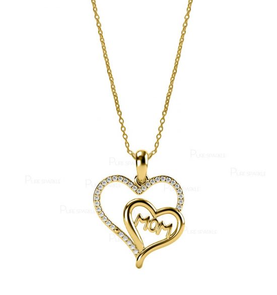 14K Gold 0.18 Ct. Diamond Heart Shape MOM Mother's Day Pendant Necklace