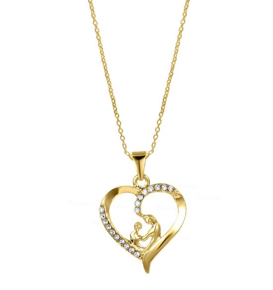 14K Gold 0.12 Ct. Diamond Love You Mom Heart Pendant Necklace Gift