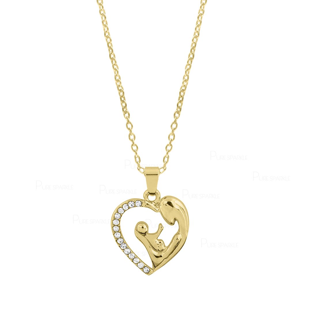 14K Gold 0.08 Ct. Diamond Mother's Day Pendant Necklace Gift For MOM