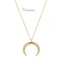 14K Gold 0.40 Ct. Pave Diamond Horn Design Pendant Necklace Fine Jewelry