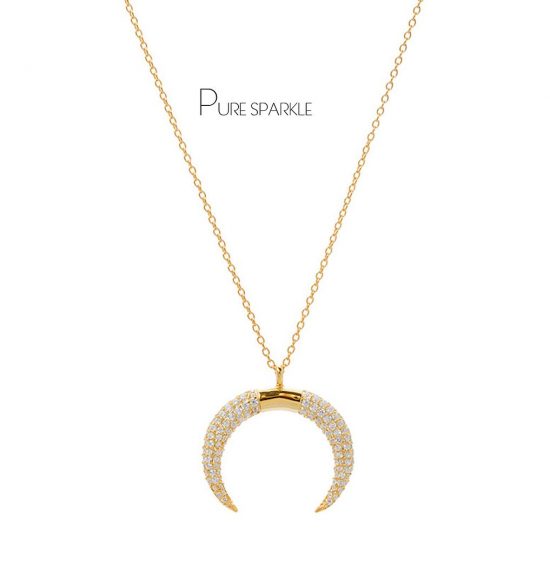 14K Gold 0.40 Ct. Pave Diamond Horn Design Pendant Necklace Fine Jewelry