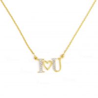 14K Gold 0.09 Ct. Diamond I Love You Pendant Necklace Fine Jewelry
