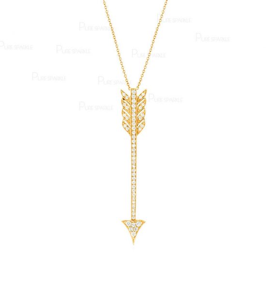 14K Gold 0.27 Ct. Diamond Arrow Charm Pendant Necklace Fine Jewelry