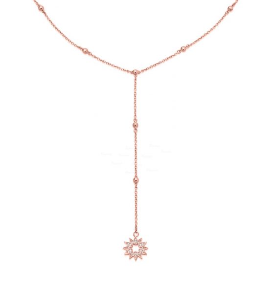 14K Gold 0.18 Ct. Diamond Sun Charm Drop Lariat Necklace Fine Jewelry