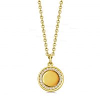 14K Gold 0.11 Ct. Diamond Round Disc Charm Pendant Necklace Fine Jewelry