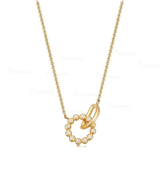 14K Gold 0.24 Ct. Diamond Circular Interlocking Pendant Necklace Jewelry