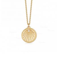 14K Gold 0.02 Ct. Diamond Engraved Sunrise Pendant Necklace Fine Jewelry