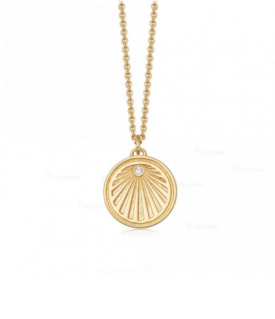 14K Gold 0.02 Ct. Diamond Engraved Sunrise Pendant Necklace Fine Jewelry