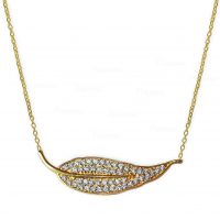14K Gold 0.30 Ct. Diamond Leaf Charm Pendant Necklace Fine Jewelry