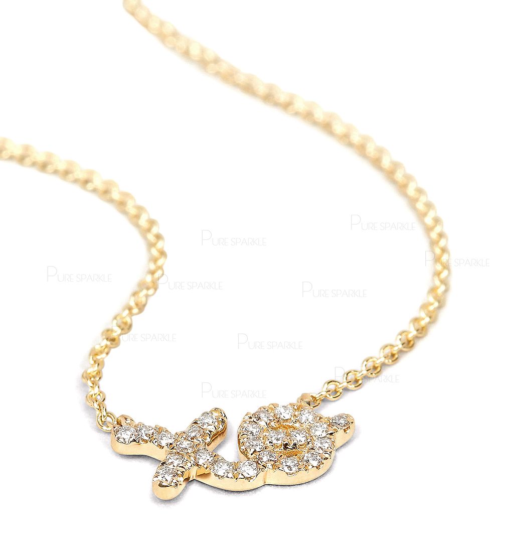 14K Gold 0.16 Ct. Diamond XO Charm Pendant Necklace Fine Jewelry