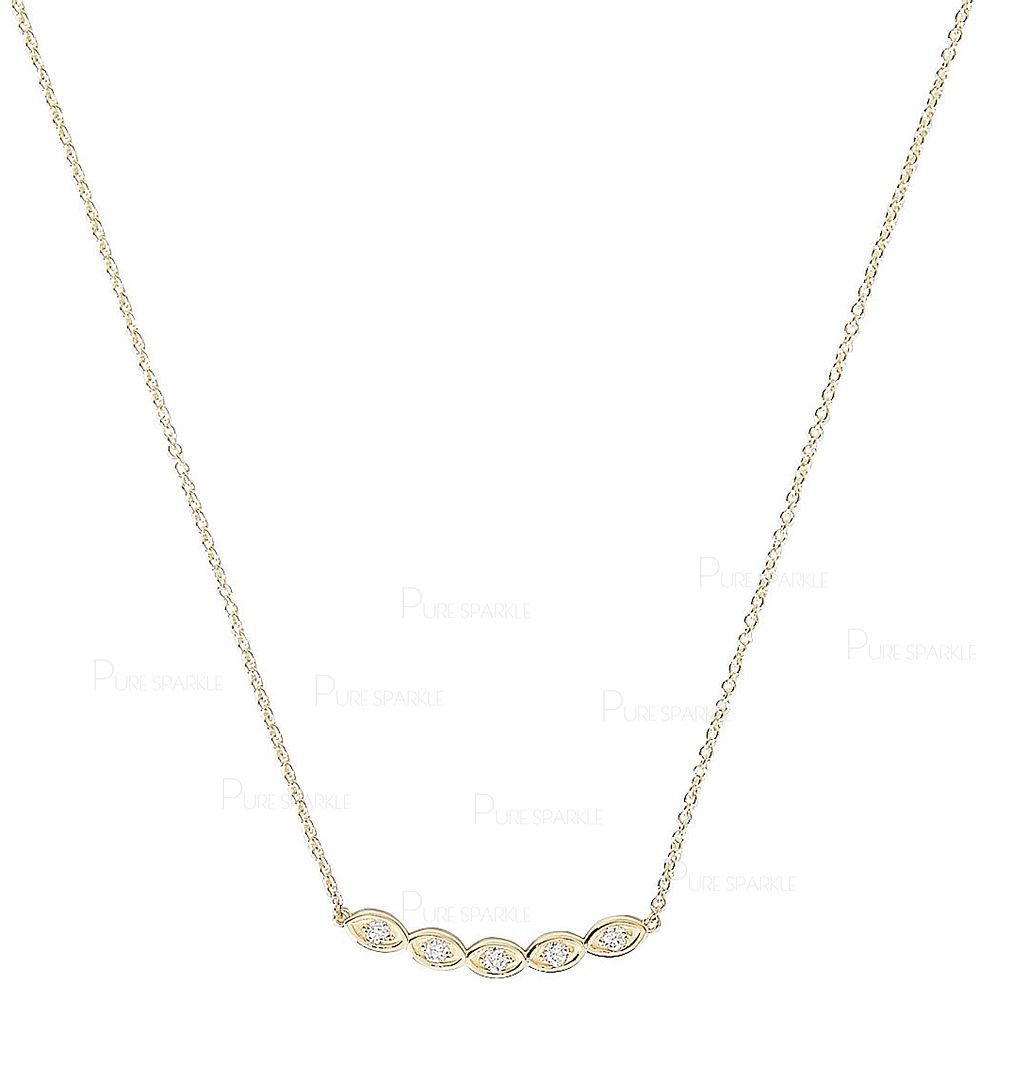 14K Gold 0.10 Ct. Diamond Curved Evil Eye Pendant Necklace Fine Jewelry