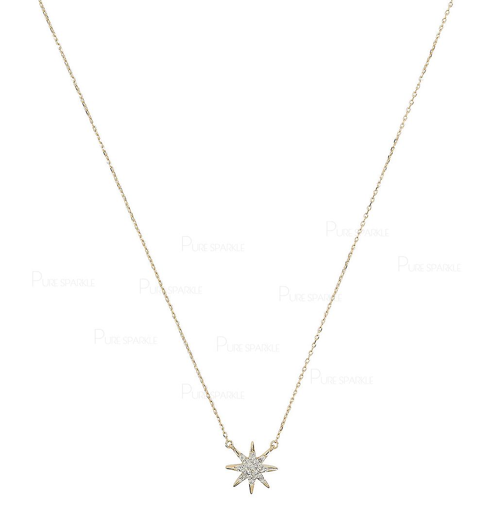14K Gold 0.08 Ct. Diamond Starburst Pendant Necklace Fine Jewelry