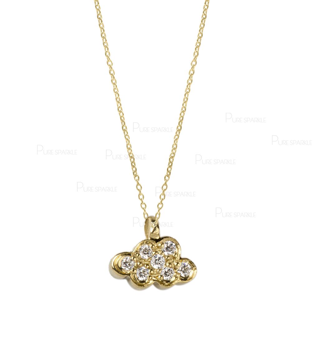 14K Gold 0.14 Ct. Diamond Cloud Shape Pendant Necklace Fine Jewelry