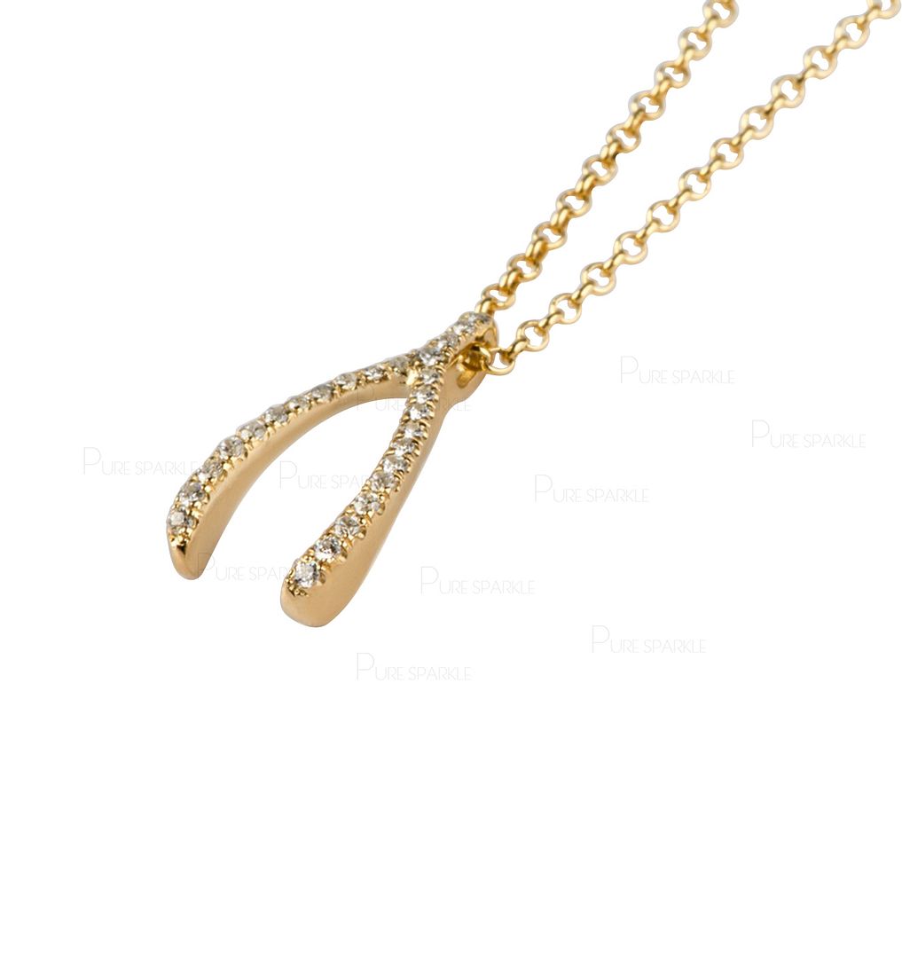 14K Gold 0.16 Ct. Diamond Wishbone Pendant Necklace Fine Jewelry