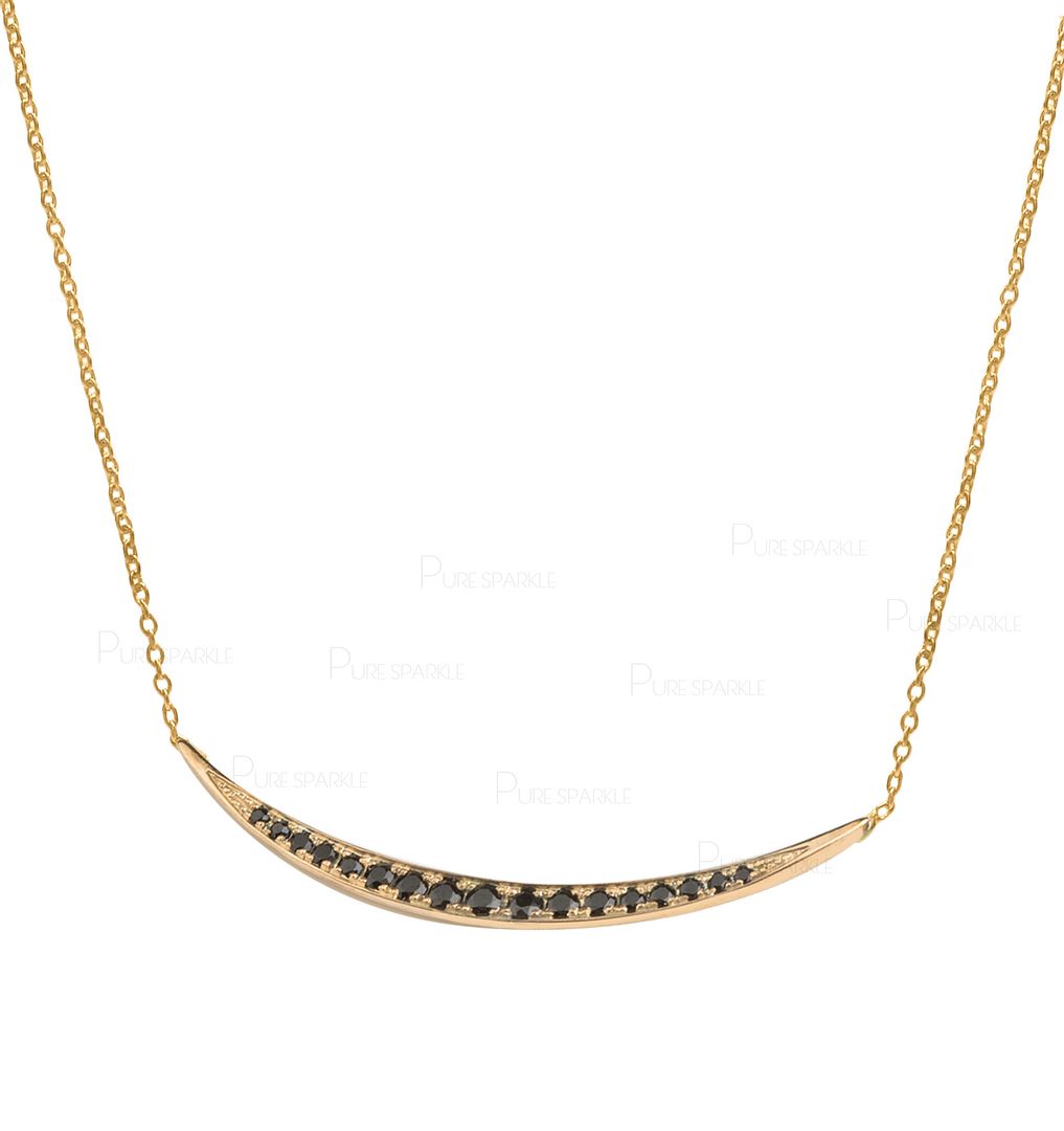 14K Gold 0.30 Ct. Black Diamond Smile Bar Pendant Necklace Fine Jewelry