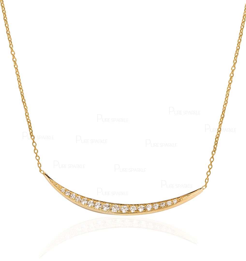 14K Gold 0.27 Ct. Diamond Smile Bar Shape Pendant Necklace Fine Jewelry