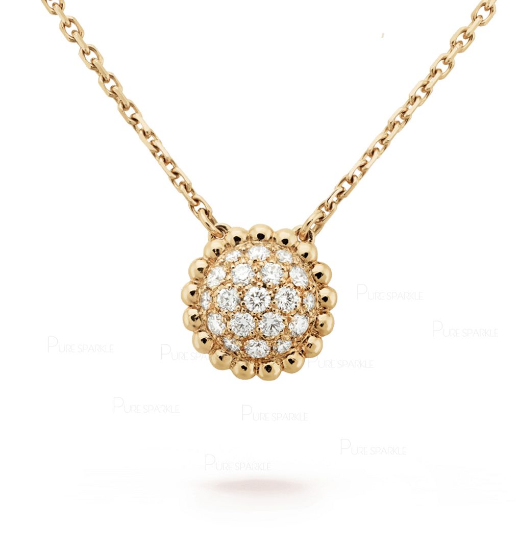 14K Gold 0.30 Ct. Diamond Round Beaded Pendant Necklace Fine Jewelry