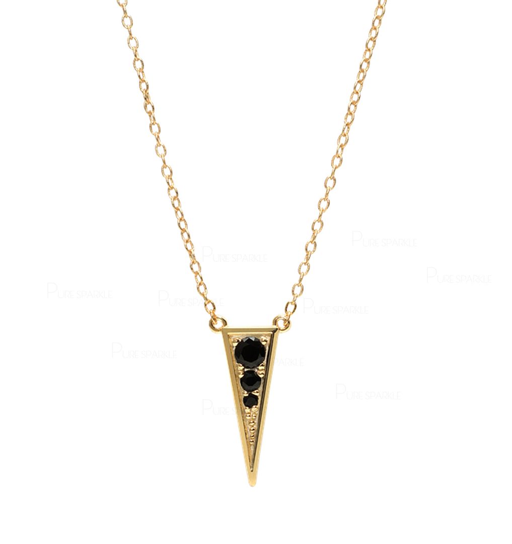 14K Gold 0.07 Ct. Black Diamond Spike Triangle Design Pendant Necklace