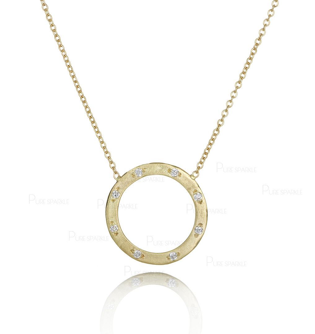 14K Gold 0.05 Ct. Diamond Open Circle Charm Necklace Fine Jewelry