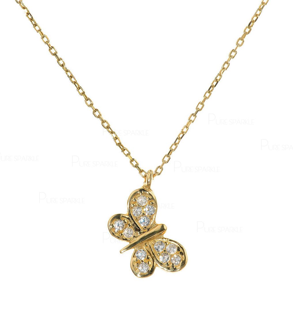 14K Gold 0.12 Ct. Diamond Butterfly Pendant Necklace Christmas Gift