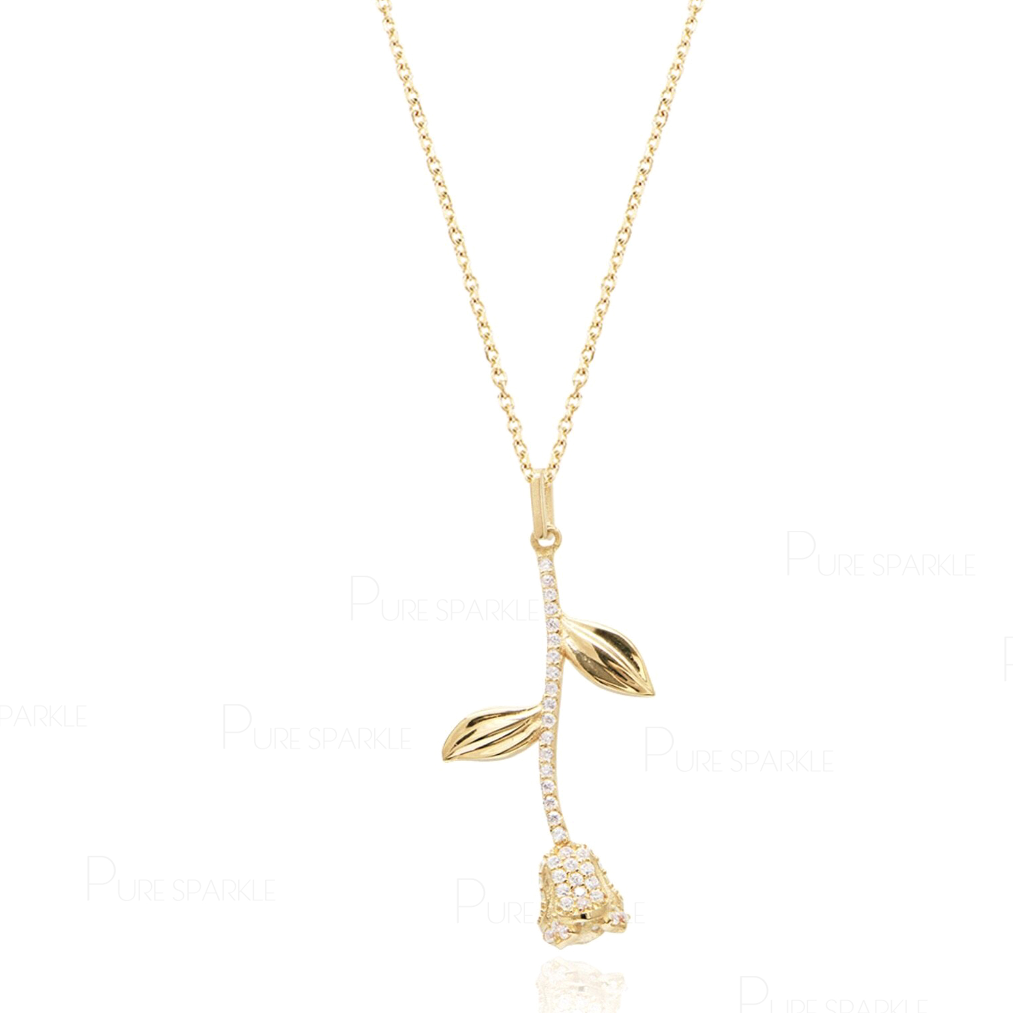 14K Gold 0.23 Ct. Diamond Tree Branch Leaf Pendant Necklace Fine Jewelry