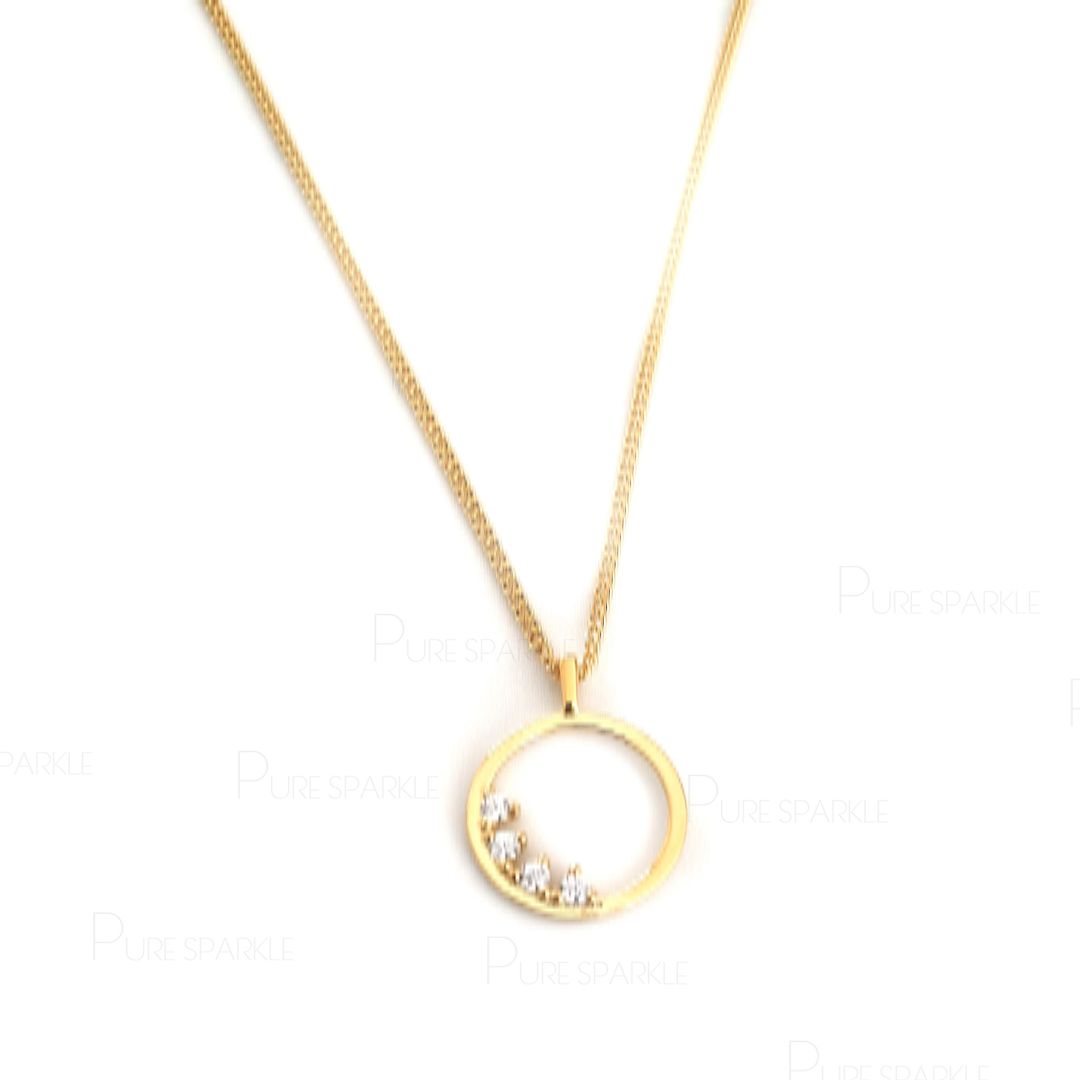 14K Gold 0.06 Ct. Diamond Open Circle Pendant Necklace Gift For Her