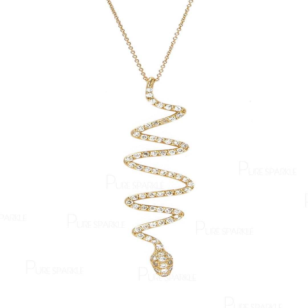 14K Gold 0.60 Ct. Diamond Snake Serpent Pendant Necklace Fine Jewelry
