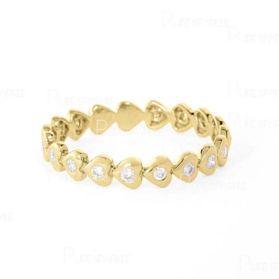 14K Gold 0.10 Ct. Diamond Heart Pattern Half Eternity Ring Fine Jewelry