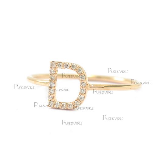 14K Gold 0.10 Ct. Diamond Initial "D" Alphabet Ring Personalized Jewelry