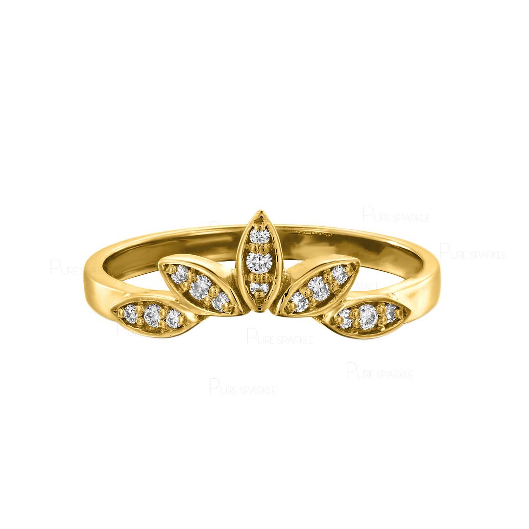 14K Gold 0.08 Ct. Diamonds Crown Anniversary Ring Fine Jewelry