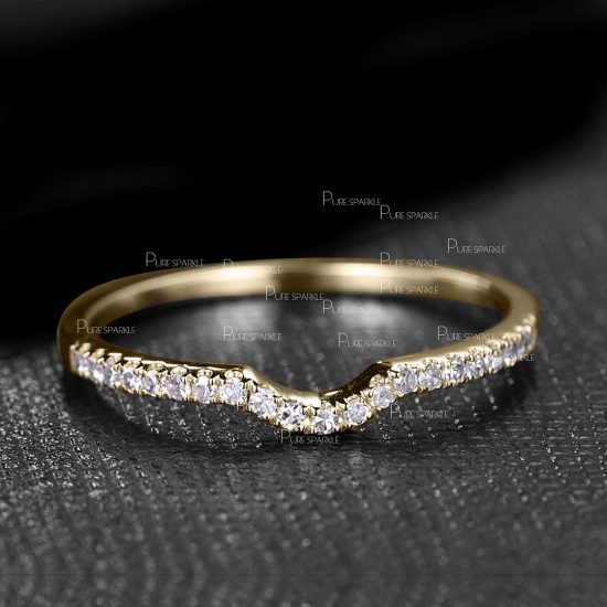 14K Gold 0.14Ct. Diamond Chevron Wedding Ring Fine Jewelry Size-3 to 8US