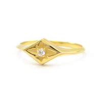 14K Gold 0.02 Ct. Diamond Rhombus shape Ring Fine Jewelry Size-3 to 8 US