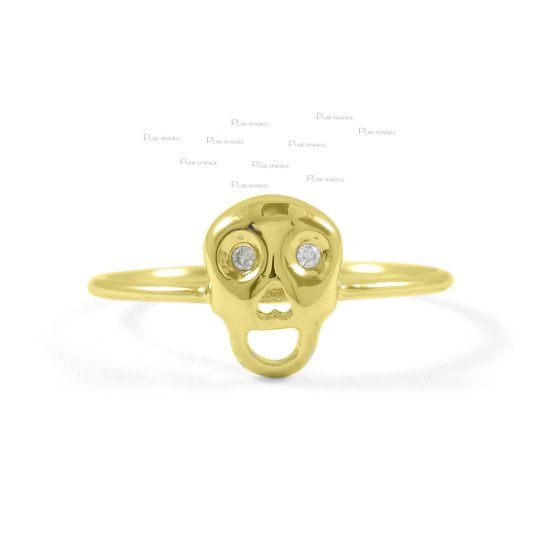14K Gold 0.03 Ct. Diamond Skull Halloween Ring Fine Jewelry Size-3 to 9
