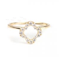 14K Gold 0.14 Ct. Diamond Floral Design Art Deco Ring Fine Jewelry