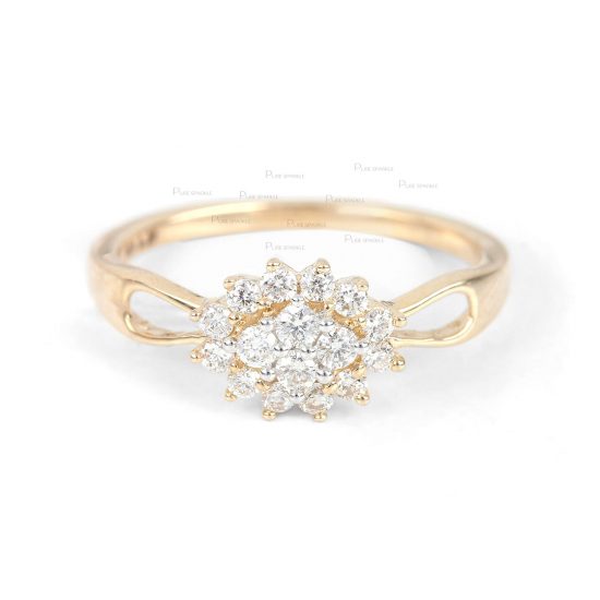 14K Gold 0.19 Ct. Diamond Floral Cocktail Anniversary Ring Fine Jewelry