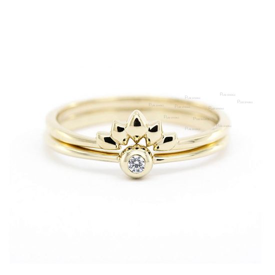 14K Gold 0.02 Ct. Diamond Crown Design Double Band Stacking Fine Ring