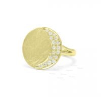 14K Gold 0.14 Ct. Diamond Crescent Moon Disc Ring Fine Jewelry