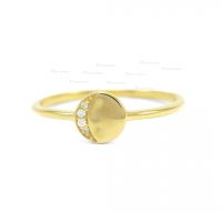 14K Gold 0.03 Ct. Diamond Crescent Moon Disc Design Ring Fine Jewelry