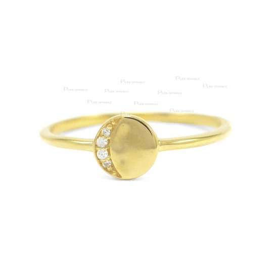 14K Gold 0.03 Ct. Diamond Crescent Moon Disc Design Ring Fine Jewelry