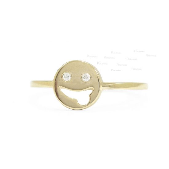 14K Gold 0.02 Ct. Diamond Tongue Out Emoji Ring Fine Jewelry Size-3 to 8