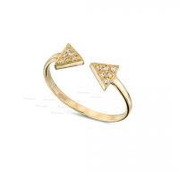 14K Gold 0.08 Ct. Diamond Double Triangle Open Cuff Ring Fine Jewelry